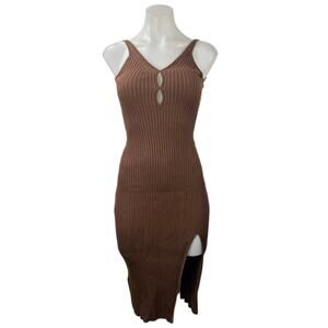 Abercrombie & Fitch Brown Rib Knit Sleeveless Keyhole Slit Midi Bodycon Dress XS